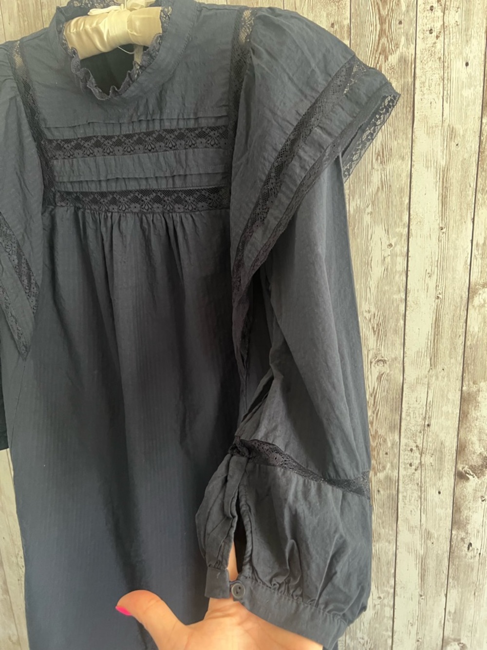 Maeve Fleetwood Navy Tunic Lace Puff Sleeve Mini Dress Cotton New England Size 8 - Picture 5 of 8